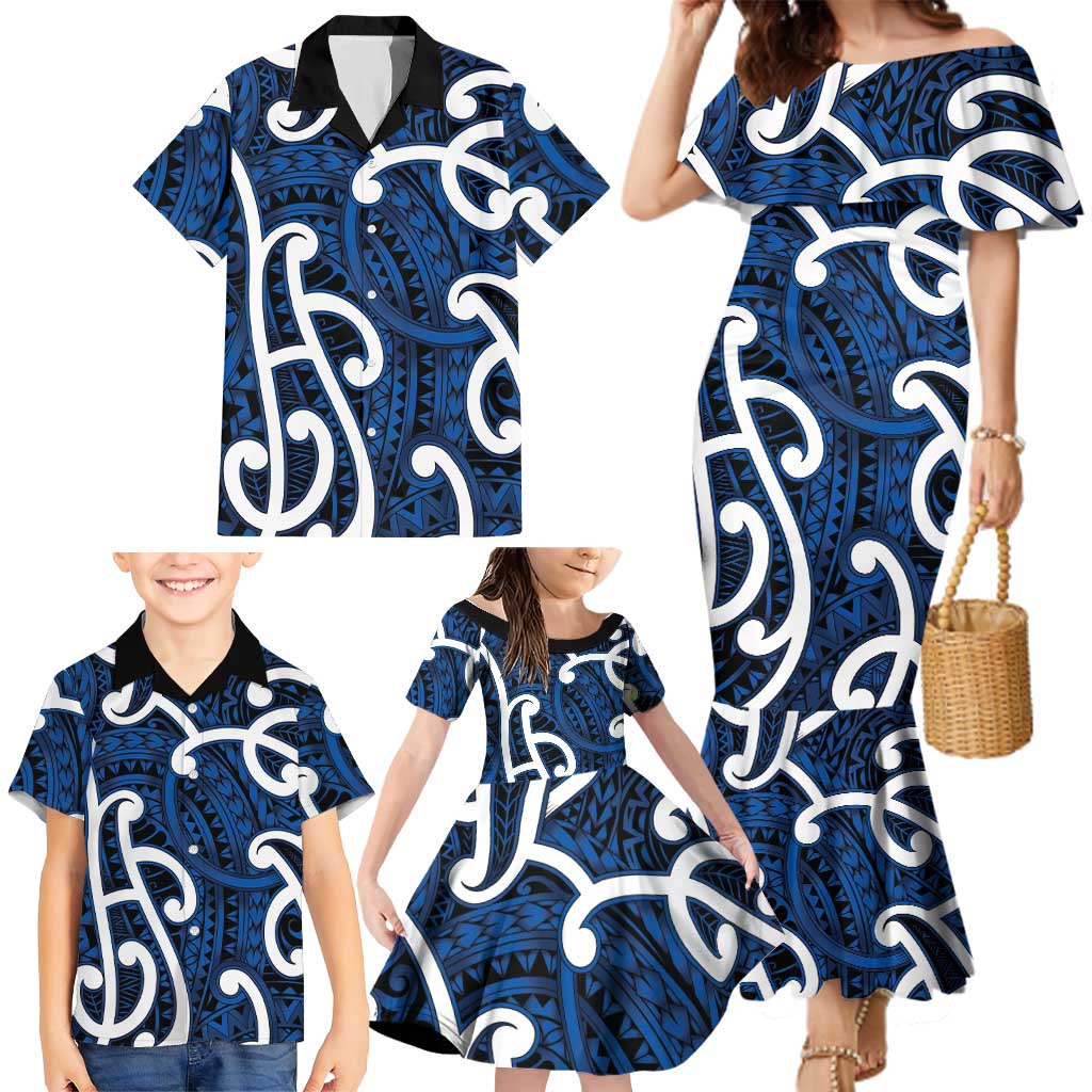 Aotearoa Maori Kowhaiwhai Family Matching Mermaid Dress and Hawaiian Shirt Kikorangi Puhoro and Patiki LT9 - Polynesian Pride