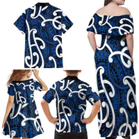 Aotearoa Maori Kowhaiwhai Family Matching Off Shoulder Maxi Dress and Hawaiian Shirt Kikorangi Puhoro and Patiki LT9 - Polynesian Pride