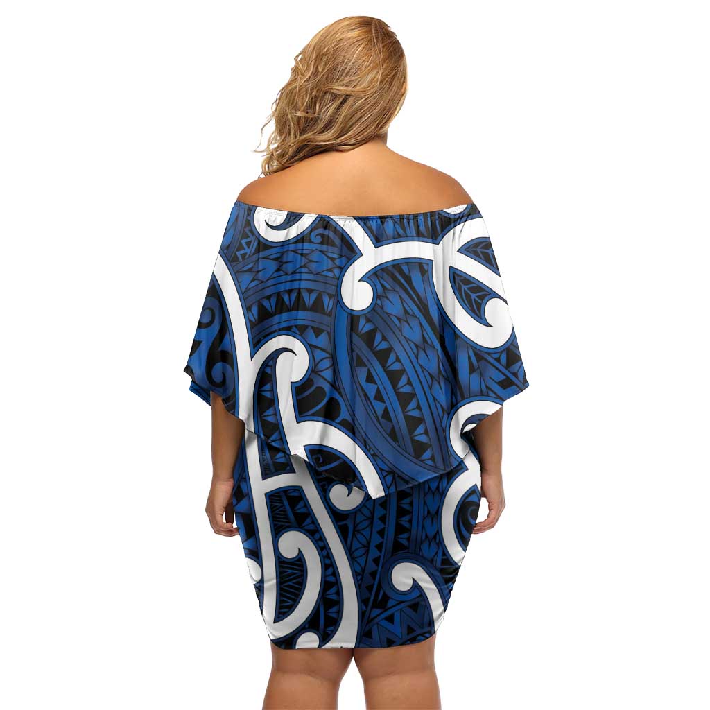 Aotearoa Maori Kowhaiwhai Family Matching Off Shoulder Short Dress and Hawaiian Shirt Kikorangi Puhoro and Patiki LT9 - Polynesian Pride