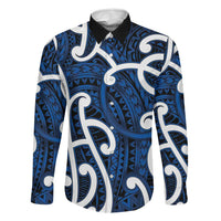Aotearoa Maori Kowhaiwhai Family Matching Puletasi and Hawaiian Shirt Kikorangi Puhoro and Patiki LT9 Dad's Shirt - Long Sleeve Blue - Polynesian Pride