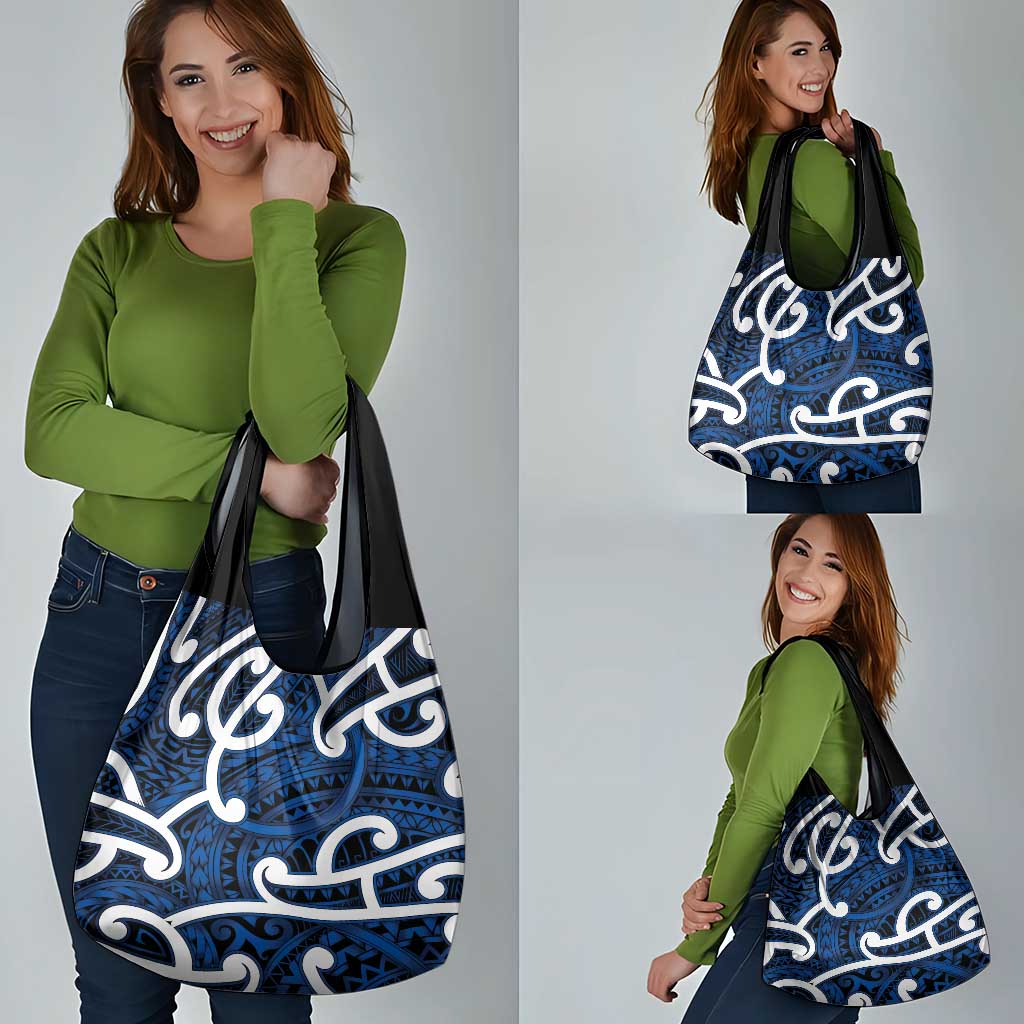 Aotearoa Maori Kowhaiwhai Grocery Bag Kikorangi Puhoro and Patiki