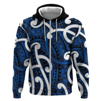 Aotearoa Maori Kowhaiwhai Hoodie Kikorangi Puhoro and Patiki LT9 Zip Hoodie Blue - Polynesian Pride