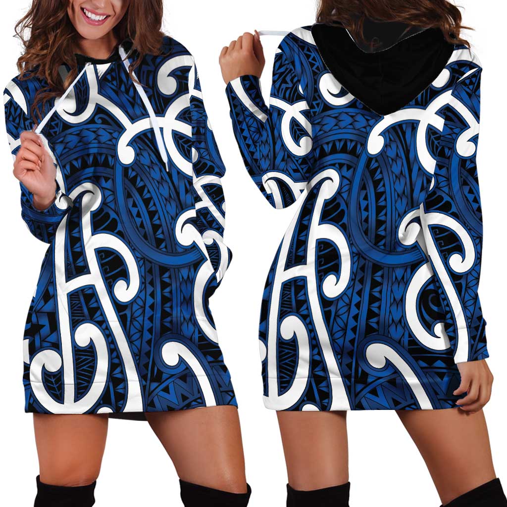 Aotearoa Maori Kowhaiwhai Hoodie Dress Kikorangi Puhoro and Patiki LT9 - Polynesian Pride