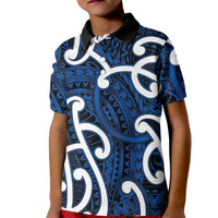 Aotearoa Maori Kowhaiwhai Kid Polo Shirt Kikorangi Puhoro and Patiki LT9 Kid Blue - Polynesian Pride