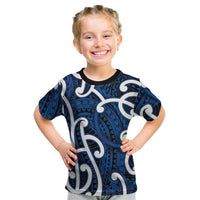 Aotearoa Maori Kowhaiwhai Kid T Shirt Kikorangi Puhoro and Patiki LT9 Blue - Polynesian Pride