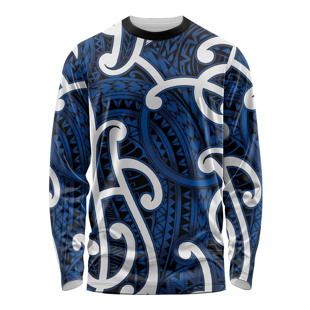 Aotearoa Maori Kowhaiwhai Long Sleeve Shirt Kikorangi Puhoro and Patiki LT9 Unisex Blue - Polynesian Pride