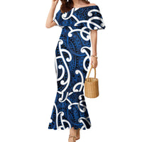 Aotearoa Maori Kowhaiwhai Mermaid Dress Kikorangi Puhoro and Patiki LT9 Women Blue - Polynesian Pride