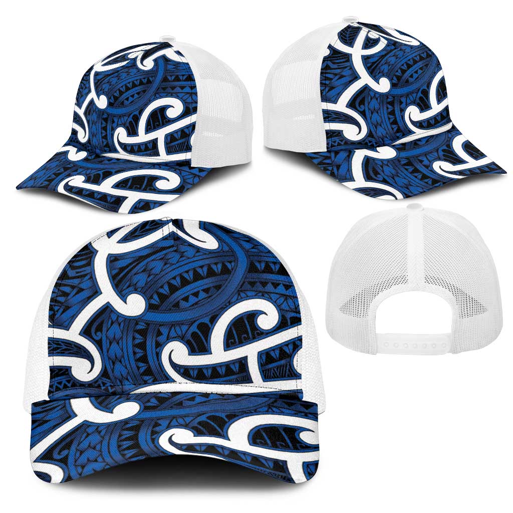 Aotearoa Maori Kowhaiwhai Mesh Trucker Cap Kikorangi Puhoro and Patiki LT9 - Polynesian Pride