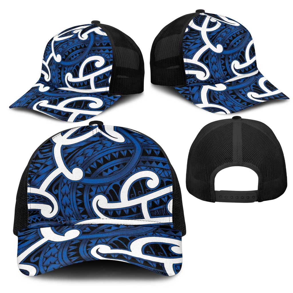 Aotearoa Maori Kowhaiwhai Mesh Trucker Cap Kikorangi Puhoro and Patiki LT9 - Polynesian Pride