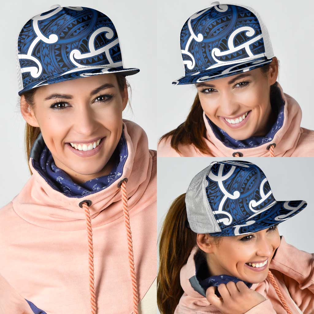 Aotearoa Maori Kowhaiwhai Mesh Trucker Cap Kikorangi Puhoro and Patiki LT9 - Polynesian Pride