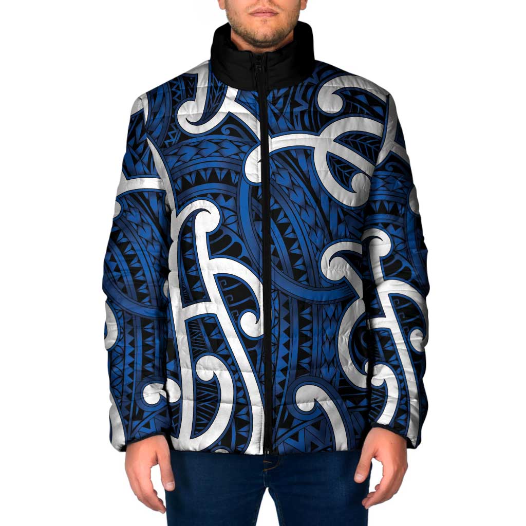 Aotearoa Maori Kowhaiwhai Padded Jacket Kikorangi Puhoro and Patiki