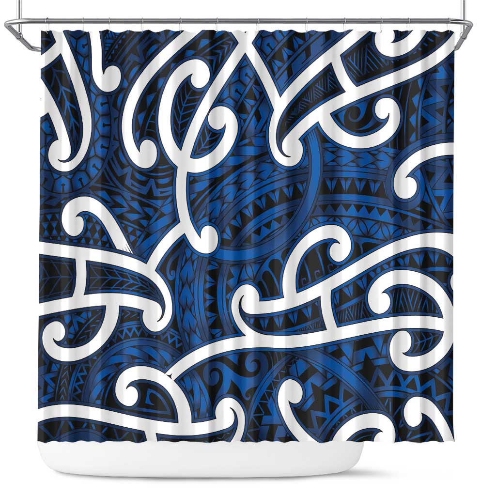 Aotearoa Maori Kowhaiwhai Shower Curtain Kikorangi Puhoro and Patiki