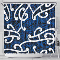 Aotearoa Maori Kowhaiwhai Shower Curtain Kikorangi Puhoro and Patiki