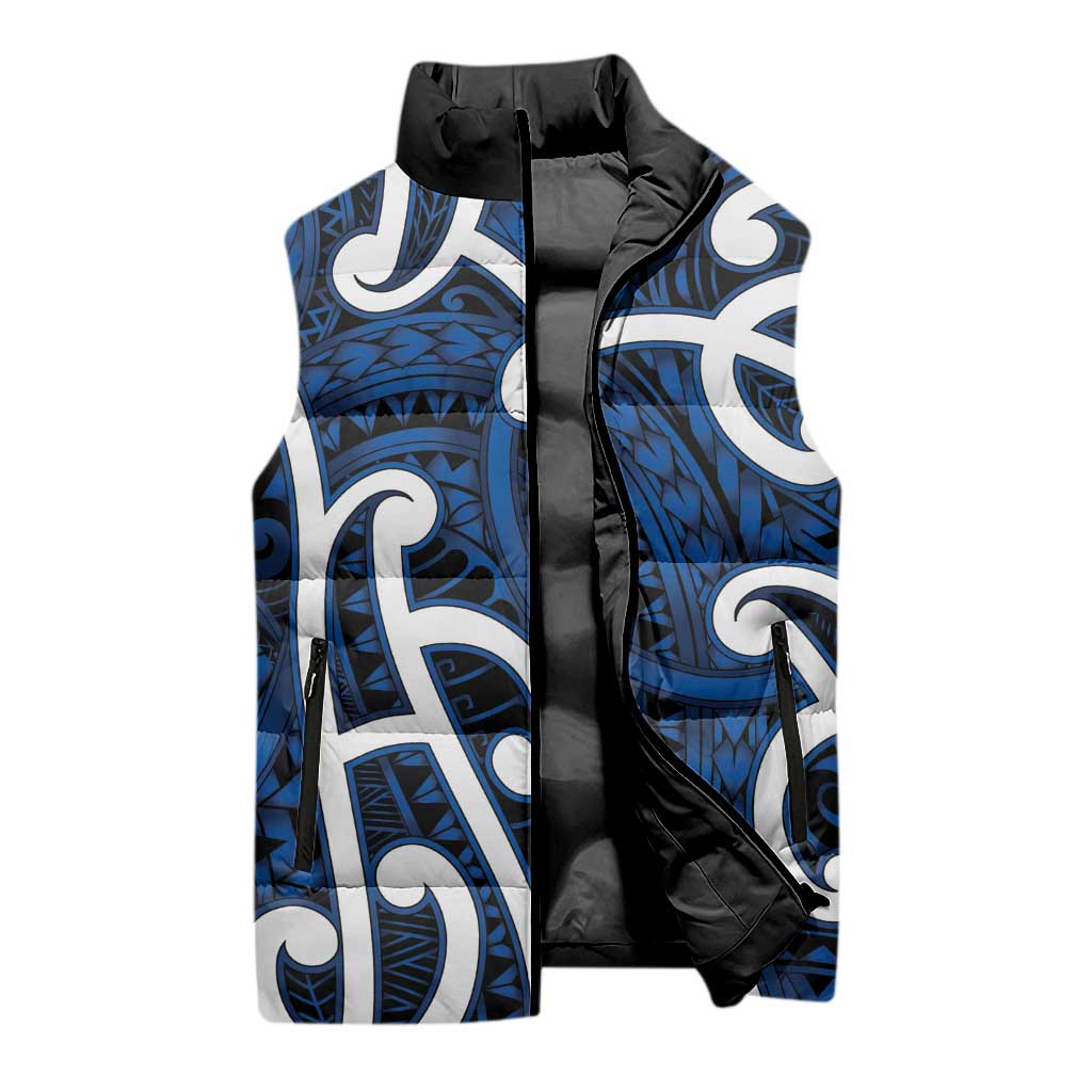 Aotearoa Maori Kowhaiwhai Sleeveless Puffer Jacket Kikorangi Puhoro and Patiki