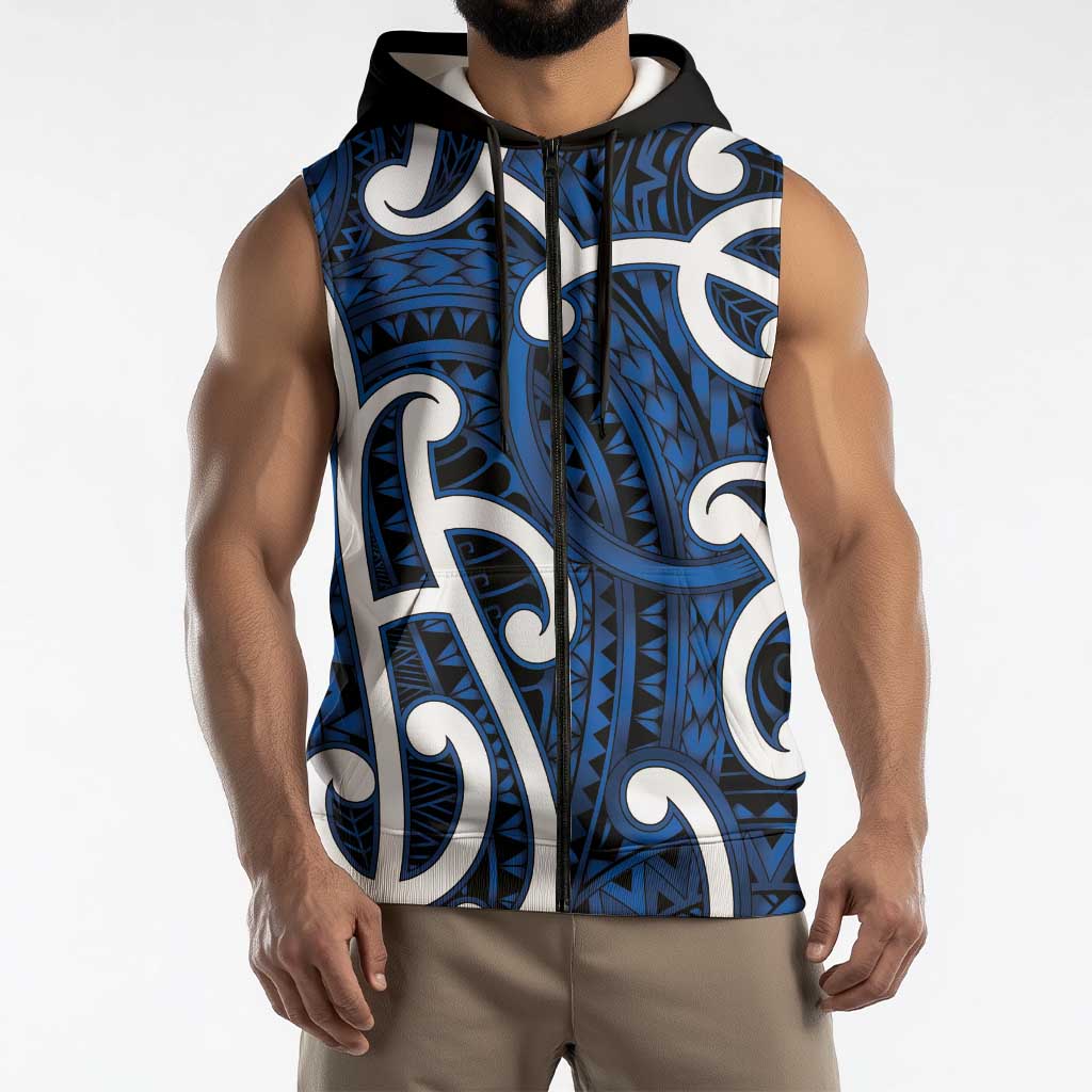 Aotearoa Maori Kowhaiwhai Sleeveless Zip Hoodie Kikorangi Puhoro and Patiki LT9 - Polynesian Pride