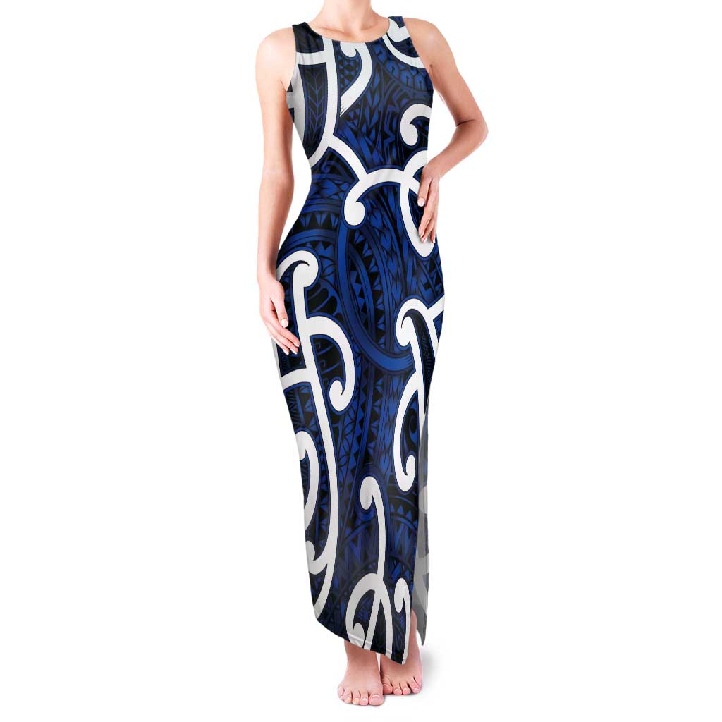 Aotearoa Maori Kowhaiwhai Tank Maxi Dress Kikorangi Puhoro and Patiki LT9 Women Blue - Polynesian Pride