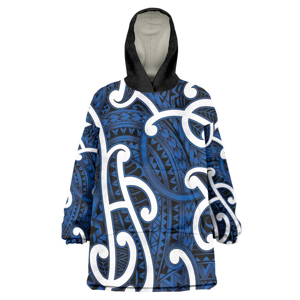 Aotearoa Maori Kowhaiwhai Wearable Blanket Hoodie Kikorangi Puhoro and Patiki LT9 One Size Blue - Polynesian Pride
