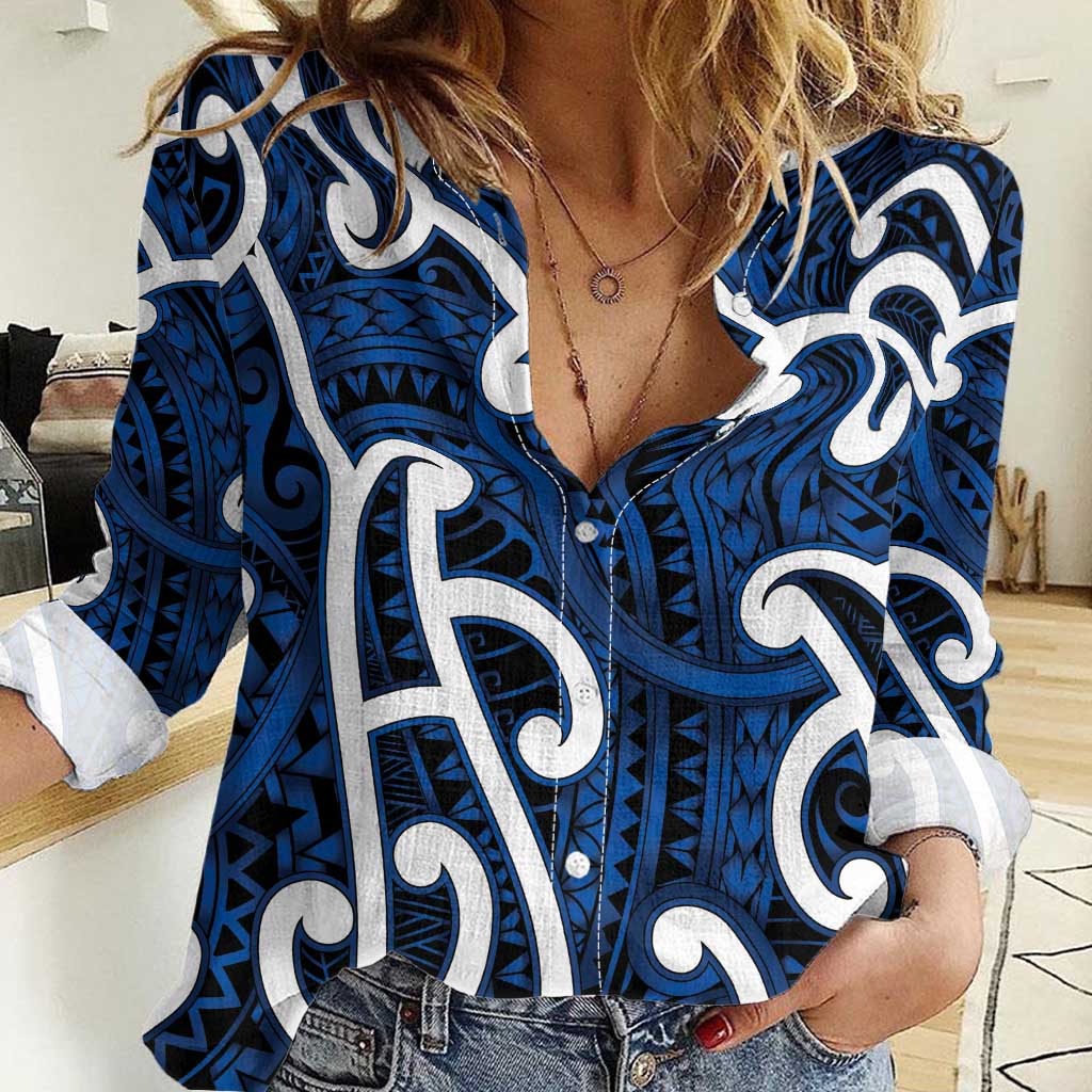 Aotearoa Maori Kowhaiwhai Women Casual Shirt Kikorangi Puhoro and Patiki LT9 Female Blue - Polynesian Pride