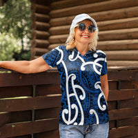 Aotearoa Maori Kowhaiwhai Women Polo Shirt Kikorangi Puhoro and Patiki LT9 - Polynesian Pride