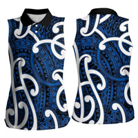 Aotearoa Maori Kowhaiwhai Women Sleeveless Polo Shirt Kikorangi Puhoro and Patiki LT9 - Polynesian Pride