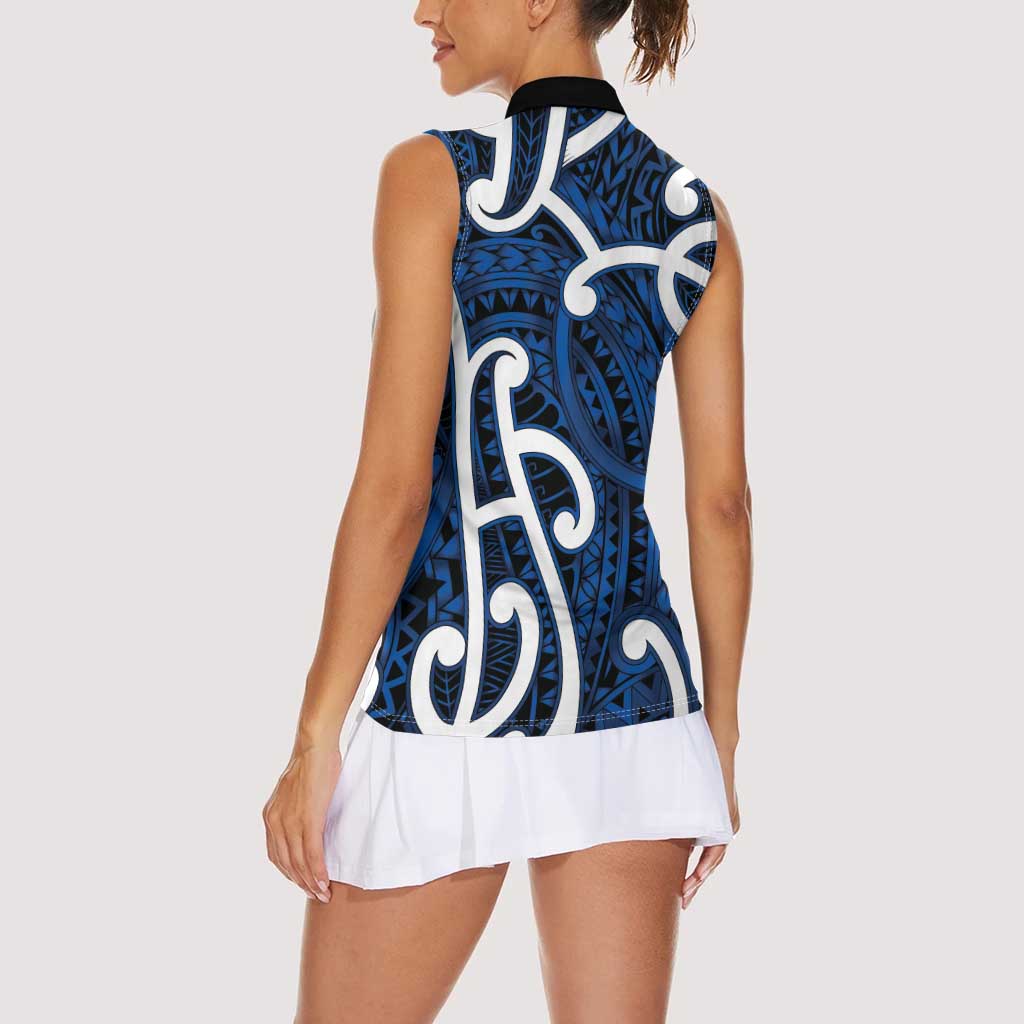 Aotearoa Maori Kowhaiwhai Women Sleeveless Polo Shirt Kikorangi Puhoro and Patiki LT9 - Polynesian Pride