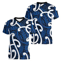 Aotearoa Maori Kowhaiwhai Women V-Neck T-Shirt Kikorangi Puhoro and Patiki LT9 - Polynesian Pride