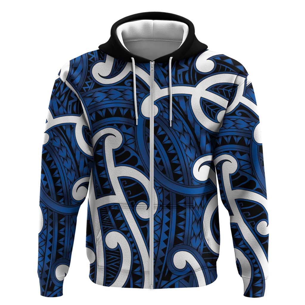 Aotearoa Maori Kowhaiwhai Zip Hoodie Kikorangi Puhoro and Patiki LT9 Zip Hoodie Blue - Polynesian Pride