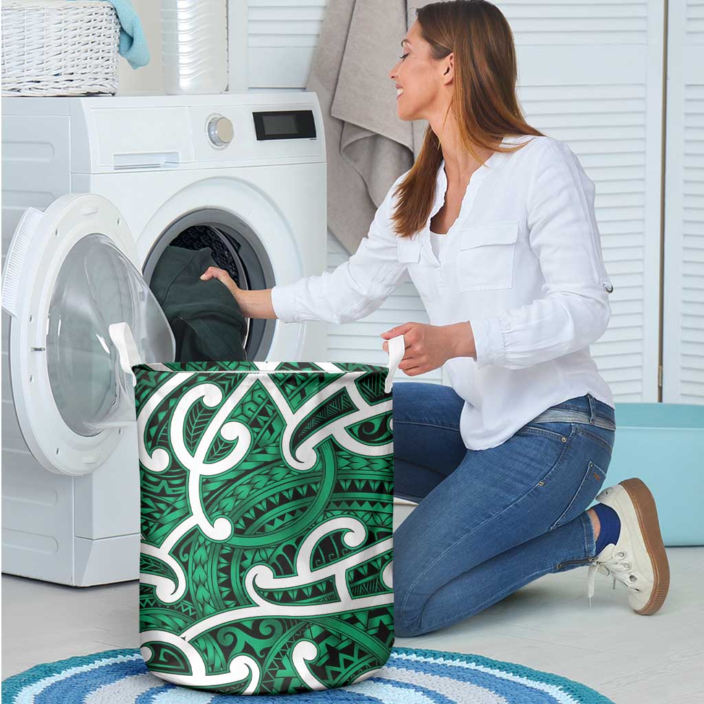 Aotearoa Maori Kowhaiwhai Laundry Basket Kakariki Puhoro and Patiki