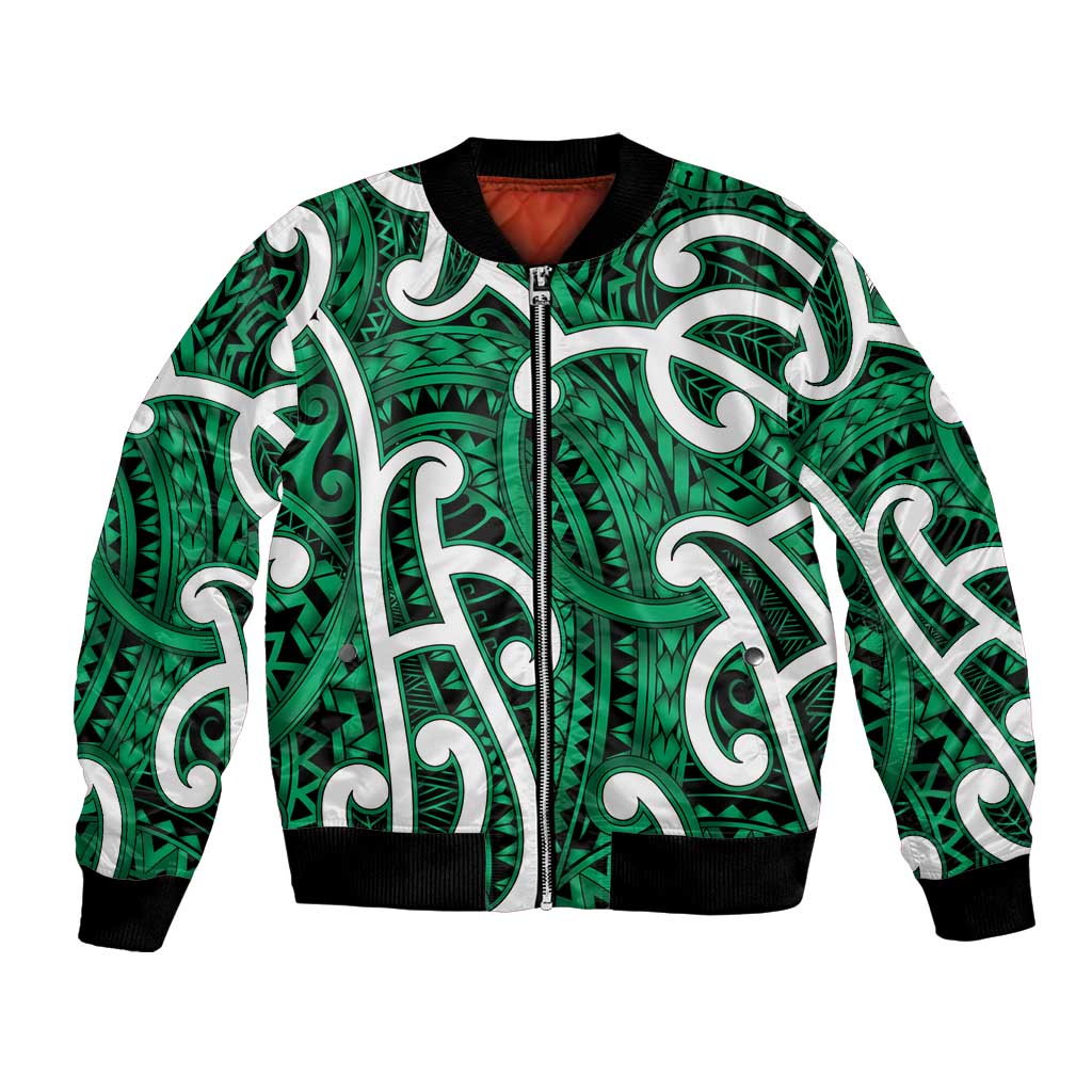 Aotearoa Maori Kowhaiwhai Bomber Jacket Kakariki Puhoro and Patiki