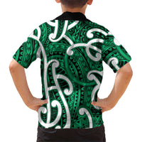 Aotearoa Maori Kowhaiwhai Family Matching Long Sleeve Bodycon Dress and Hawaiian Shirt Kakariki Puhoro and Patiki LT9 - Polynesian Pride
