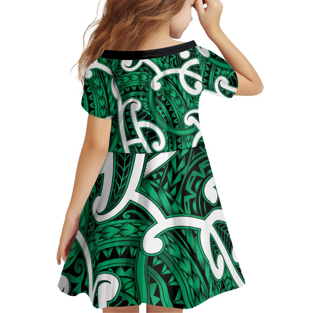 Aotearoa Maori Kowhaiwhai Family Matching Short Sleeve Bodycon Dress and Hawaiian Shirt Kakariki Puhoro and Patiki LT9 - Polynesian Pride