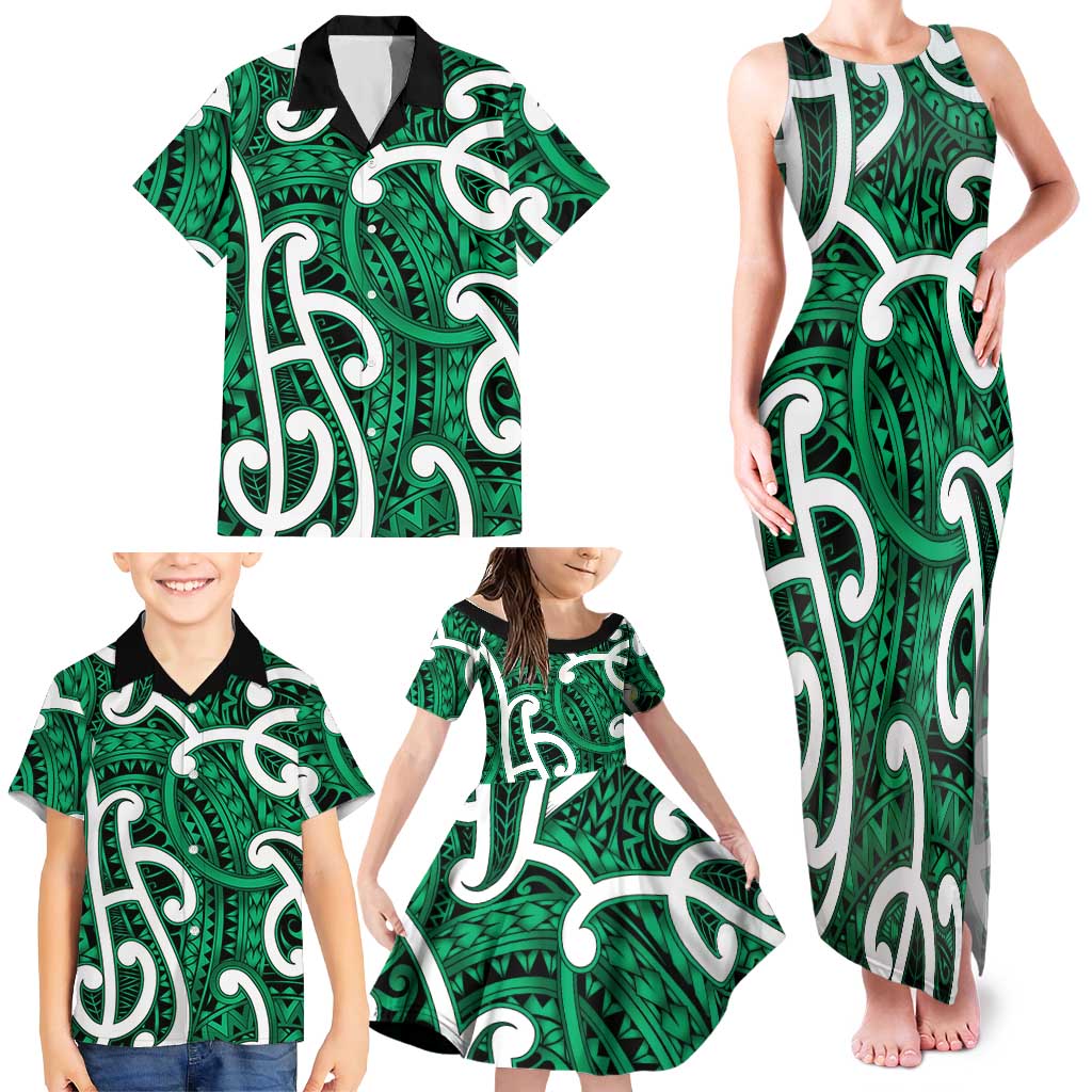 Aotearoa Maori Kowhaiwhai Family Matching Tank Maxi Dress and Hawaiian Shirt Kakariki Puhoro and Patiki LT9 - Polynesian Pride
