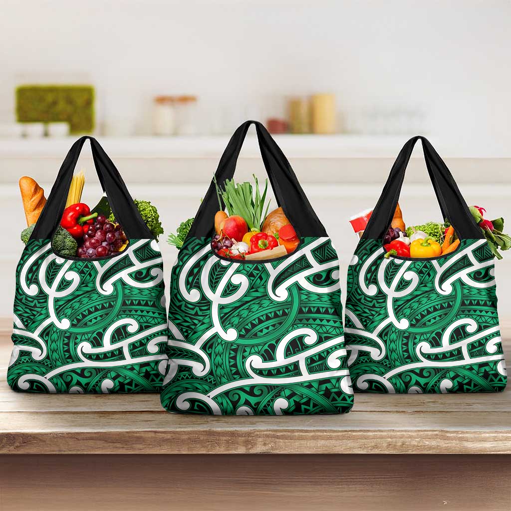 Aotearoa Maori Kowhaiwhai Grocery Bag Kakariki Puhoro and Patiki