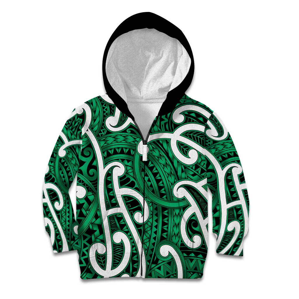 Aotearoa Maori Kowhaiwhai Kid Hoodie Kakariki Puhoro and Patiki LT9 Zip Hoodie Green - Polynesian Pride