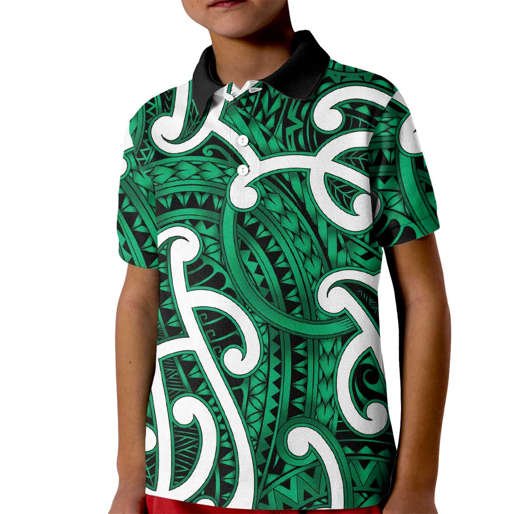 Aotearoa Maori Kowhaiwhai Kid Polo Shirt Kakariki Puhoro and Patiki LT9 Kid Green - Polynesian Pride