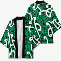 Aotearoa Maori Kowhaiwhai Kimono Kakariki Puhoro and Patiki