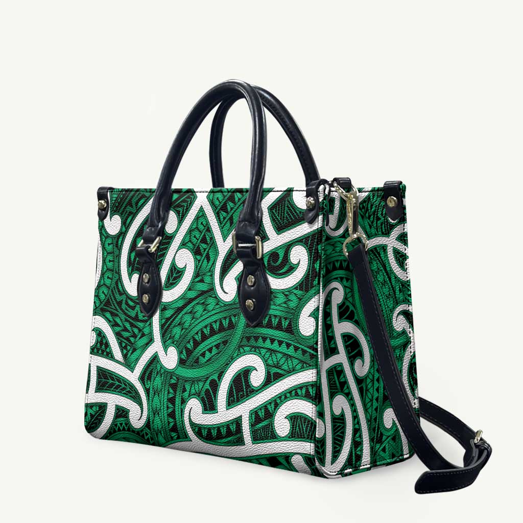 Aotearoa Maori Kowhaiwhai Leather Bag Kakariki Puhoro and Patiki