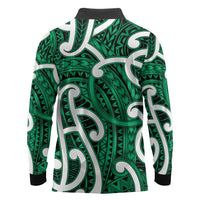 Aotearoa Maori Kowhaiwhai Long Sleeve Polo Shirt Kakariki Puhoro and Patiki LT9 - Polynesian Pride