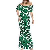 Aotearoa Maori Kowhaiwhai Mermaid Dress Kakariki Puhoro and Patiki LT9 - Polynesian Pride