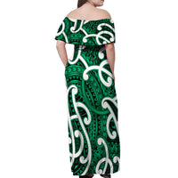 Aotearoa Maori Kowhaiwhai Off Shoulder Maxi Dress Kakariki Puhoro and Patiki LT9 - Polynesian Pride