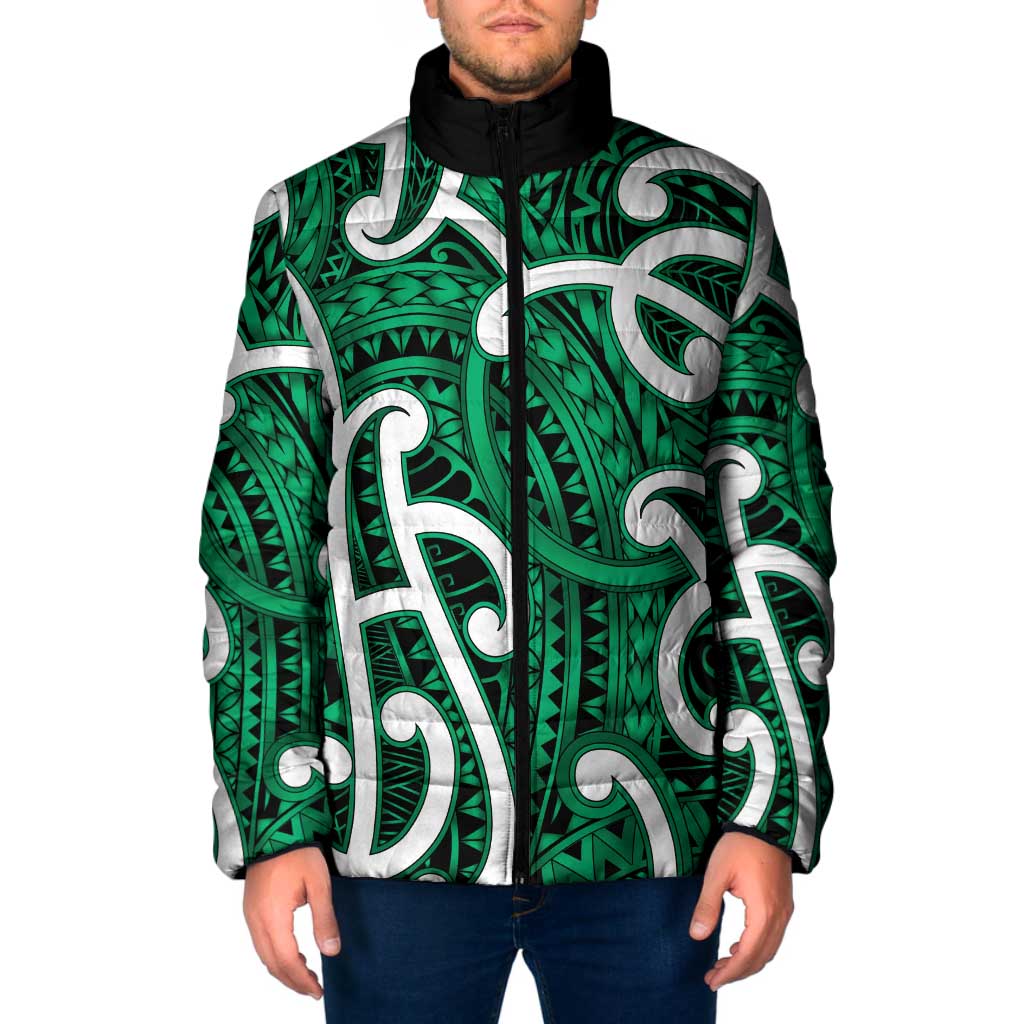 Aotearoa Maori Kowhaiwhai Padded Jacket Kakariki Puhoro and Patiki