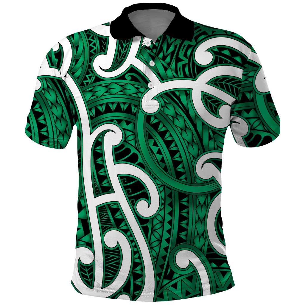 Aotearoa Maori Kowhaiwhai Polo Shirt Kakariki Puhoro and Patiki LT9 Green - Polynesian Pride
