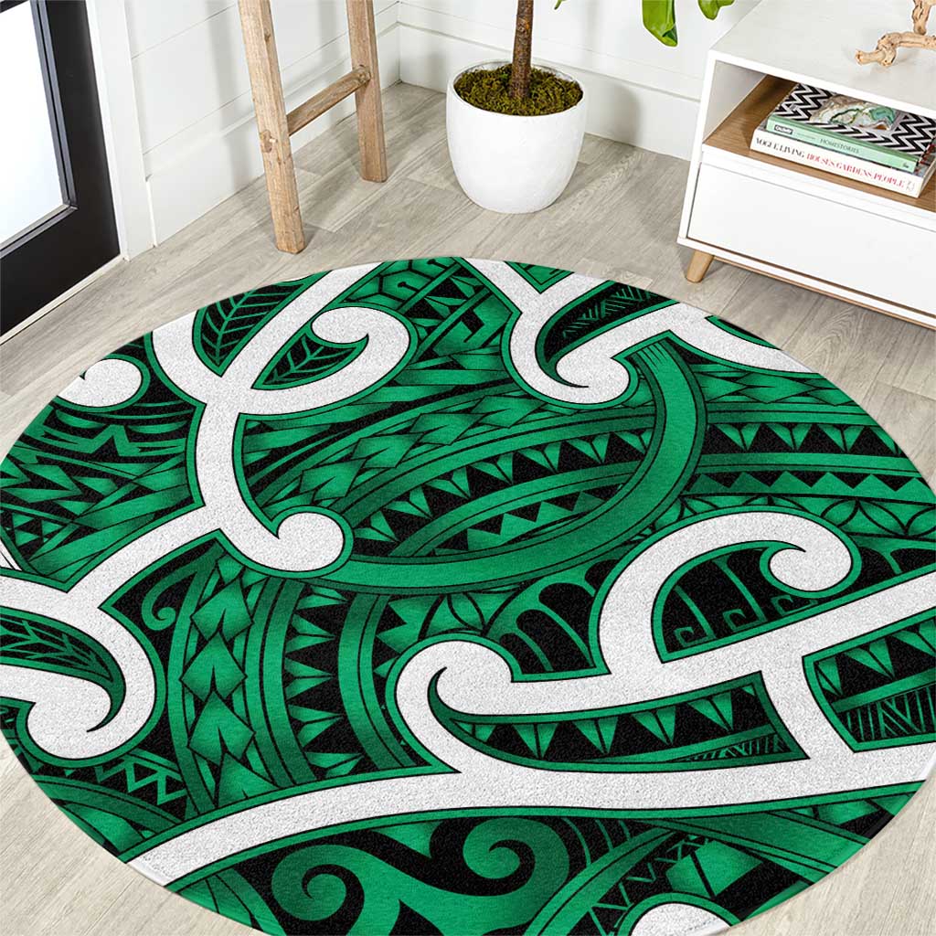 Aotearoa Maori Kowhaiwhai Round Carpet Kakariki Puhoro and Patiki