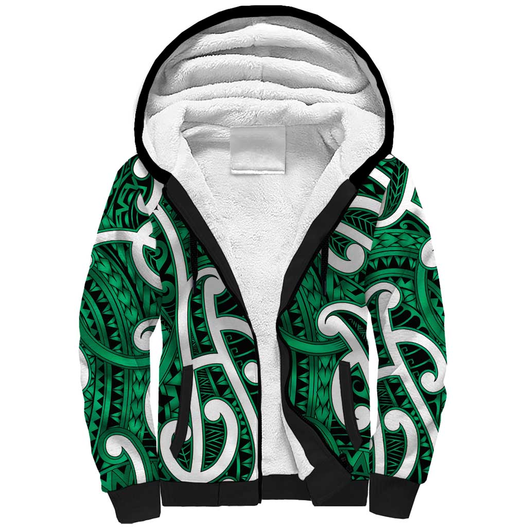 Aotearoa Maori Kowhaiwhai Sherpa Hoodie Kakariki Puhoro and Patiki LT9 Unisex Green - Polynesian Pride