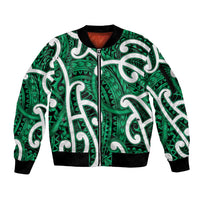 Aotearoa Maori Kowhaiwhai Sleeve Zip Bomber Jacket Kakariki Puhoro and Patiki LT9 Unisex Green - Polynesian Pride