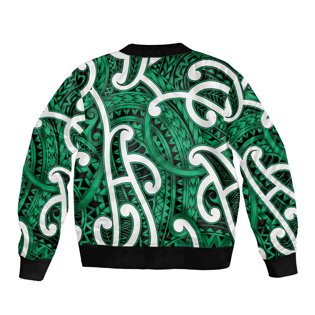 Aotearoa Maori Kowhaiwhai Sleeve Zip Bomber Jacket Kakariki Puhoro and Patiki LT9 - Polynesian Pride