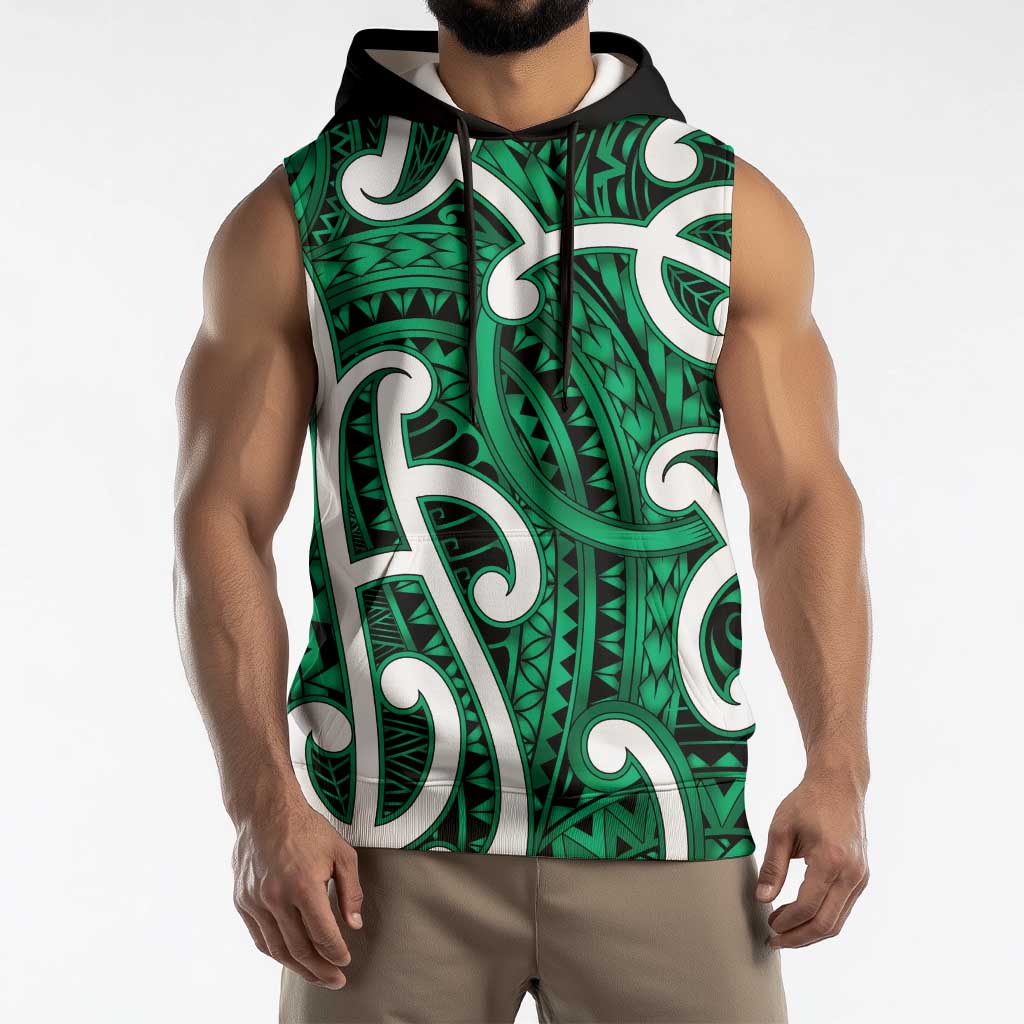 Aotearoa Maori Kowhaiwhai Sleeveless Hoodie Kakariki Puhoro and Patiki LT9 - Polynesian Pride