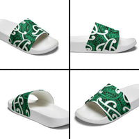 Aotearoa Maori Kowhaiwhai Slide Sandals Kakariki Puhoro and Patiki