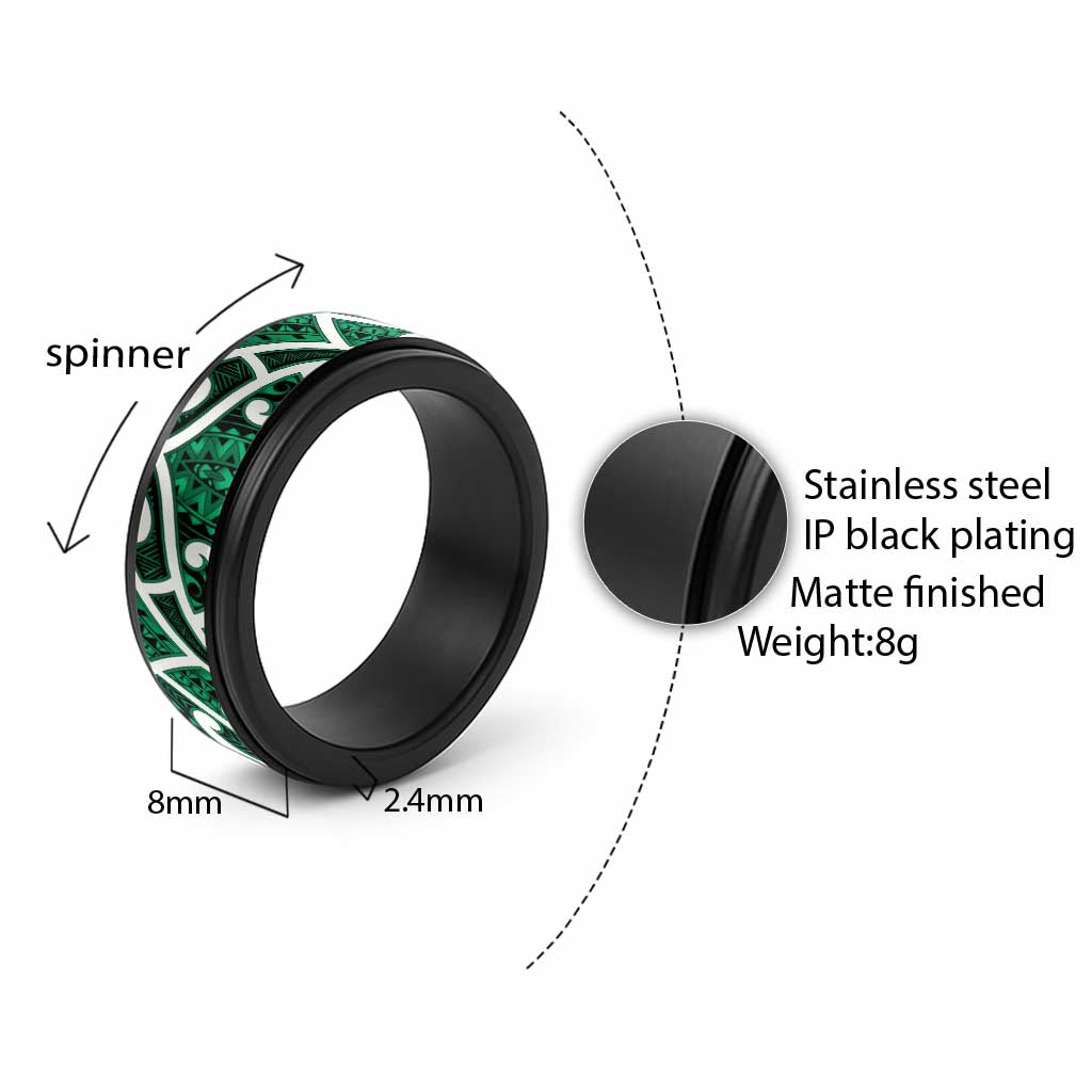 Aotearoa Maori Kowhaiwhai Spinner Ring Kakariki Puhoro and Patiki