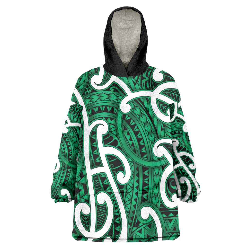 Aotearoa Maori Kowhaiwhai Wearable Blanket Hoodie Kakariki Puhoro and Patiki LT9 One Size Green - Polynesian Pride